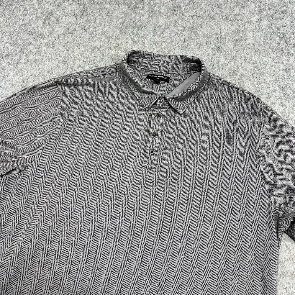 Banana Republic Polo Shirt Mens 2XL Gray Herringbone Short Sleeve Cotton Knit